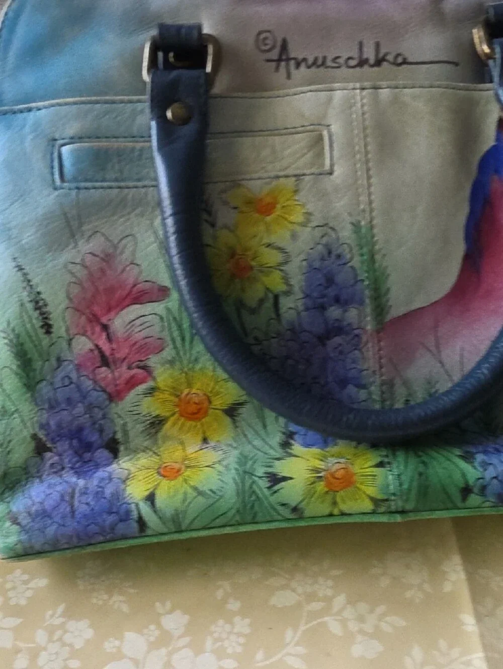 Colorful Horse Art Laptop Sleeve - Green.nwot Single Leather Handle